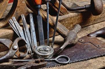 old carpenter's tools for working with wood