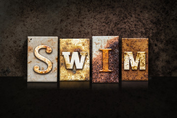 Swim Letterpress Concept on Dark Background