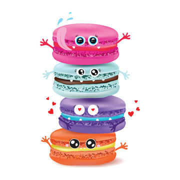 Cute Macaroon Doodles. Vector Food Illustration