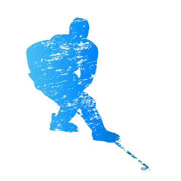 Scratched vector silhouette ice hockey player