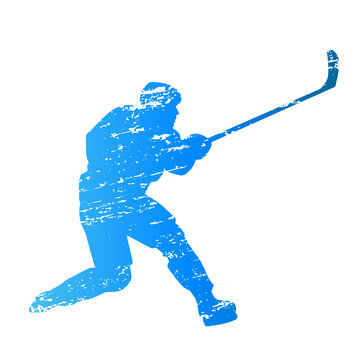 Scratched vector silhouette ice hockey player
