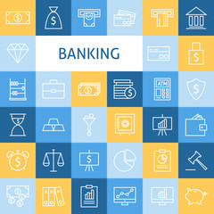 Vector Flat Line Art Modern Money Finance and Banking Business 