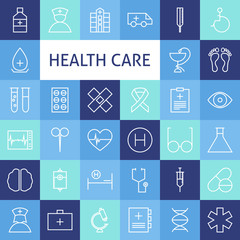 Vector Flat Line Art Modern Healthcare and Medicine Icons Set