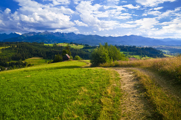 Obraz premium Path in a mountain landscape - hiking on sunny day