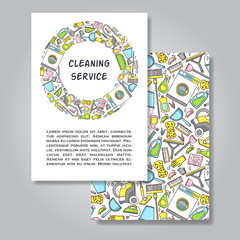 Two sides invitation card design with cleaning equipment illustr