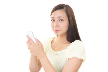 Naklejka premium スマートフォンを持つ女性