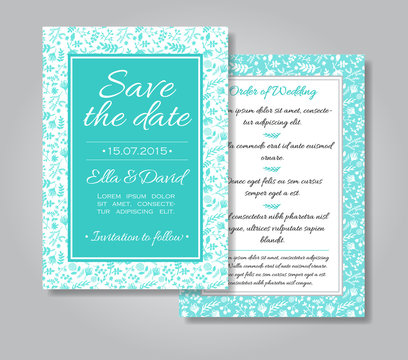 Vector wedding invitation card set with floral background in tif