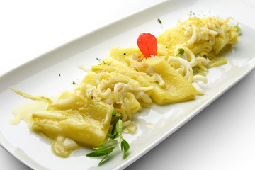 Pasta Dish Paccheri Macaroni with Onion and Squid 1