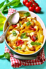 Baked pasta bolognese.
