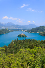 Fototapeta na wymiar Lake Bled and the island with the church summer