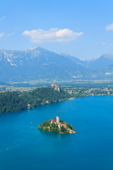 Lake Bled and the island with the church summer