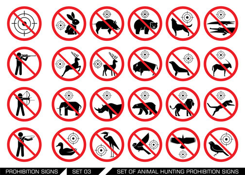 Set of animal hunt prohibition signs. Collection of signs that prevent  animal hunting. Animal hunt banned. Preserving wildlife. Stock Vector |  Adobe Stock