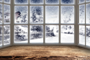 wooden window and winter 