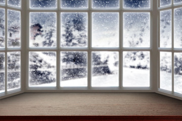 wooden window and winter 