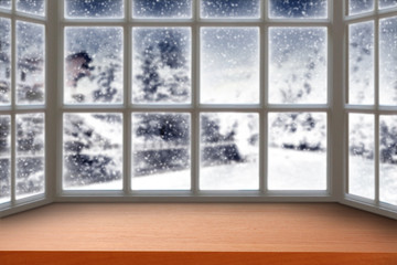 wooden window and winter 
