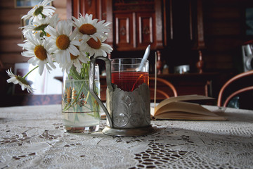 chamomile tea on the table
