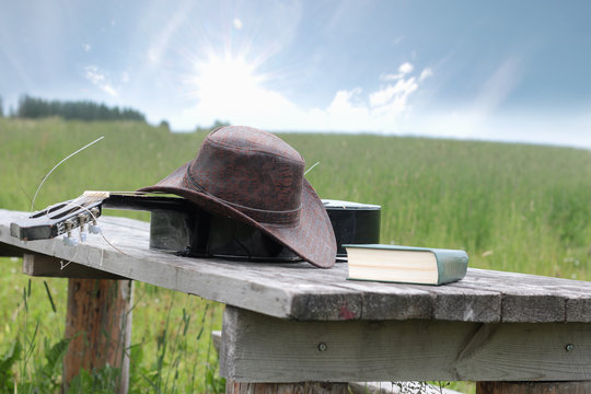Guitar with cowboy hat