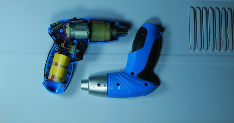 Disassembled electric screwdriver cutaway