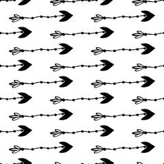 Hand drawn trend seamless pattern with black arrow. Vector background.