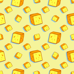 Food seamless pattern with many slices of cheese. Vector cheese texture
