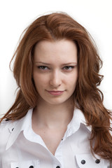 Smiling woman in white blouse, portrait