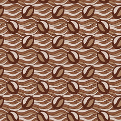 Coffee seamless vector pattern, hand drawn coffee waves background. Can be used for prints, pattern fills, fabric texture, wallpapers, package or web backgrounds.