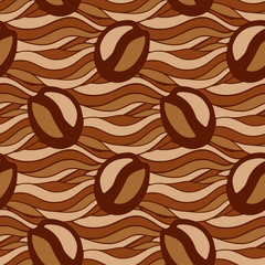 Coffee seamless vector pattern, hand drawn coffee waves background. Can be used for prints, pattern fills, fabric texture, wallpapers, package or web backgrounds.