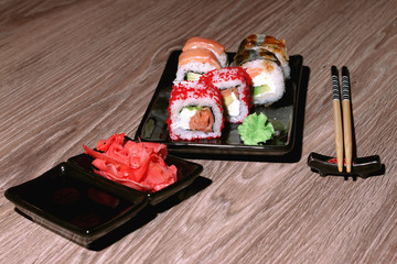 sushi set chopsticks sauce
