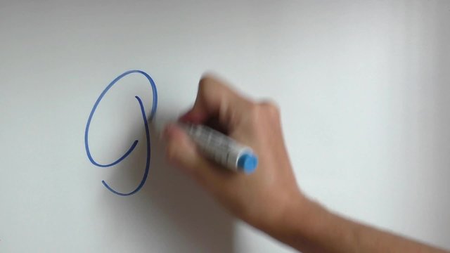 Hand writing and erasing words part six on white board with blue marker