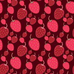 Seamless vector strawberry pattern. Berry on dark background.