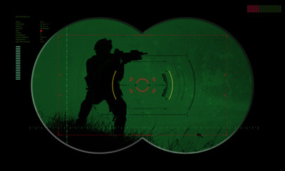 rangers team during night operation hostage rescue.view through