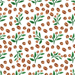 Twigs of coffee. Watercolor seamless pattern with coffee branch with leaves. Vector illustration. - 88475145