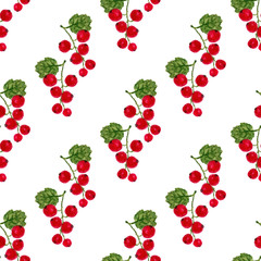 Watercolor seamless pattern with red currant. Vector fruit texture background. For healthy menu, packaging or wrapping
