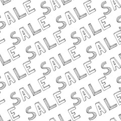 Hand drawn sale seamless pattern. Doodle discount shopping background. Vector texture