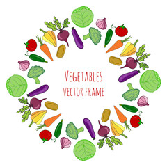 Vegetable hand drawn set. Isolated vegetables frame decoration vector illustration. Vegetable stylized collection