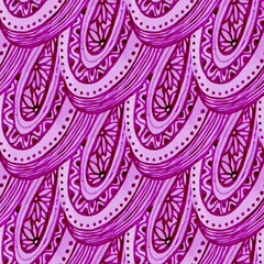 Watercolor seamless pattern with pink ethnic ornament. Hand drawn vector illustration. Wrapping, textile, fabric or packaging.