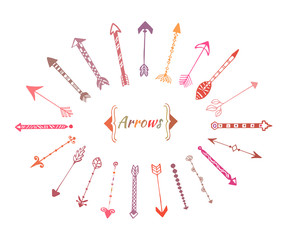 Hand drawn arrows set. Ethnic colorful vector elements  for invitation decoration.