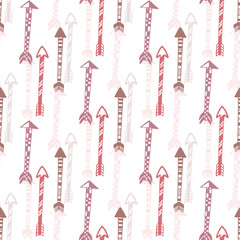 Seamless background of vintage arrow. Hand drawn ethnic arrows texture for textile, print, web. Vector