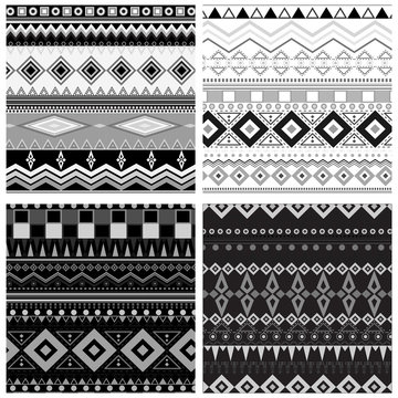 Set of 4 black and white geometric seamless patterns. Vector backgrounds collection,pattern swatches included.