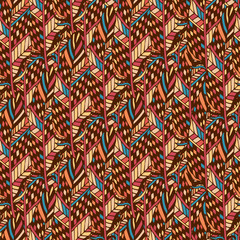 Textile seamless pattern in ethnic colors. Ethnic fabric texture in boho style