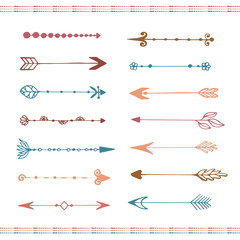Hand drawn arrows collection. Colorful. Ethnic set. Isolated vector.