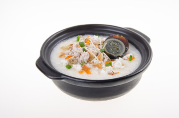Traditional chinese century egg & pork porridge rice gruel serve