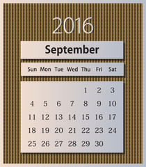 Sample calendar 2016 on knitted background vector, September