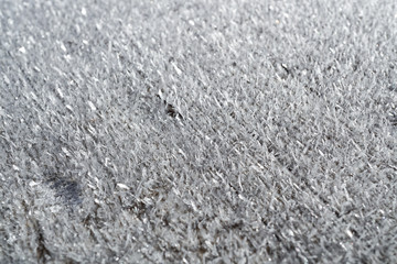 Tree trunk covered with ice crystals in wintertime.