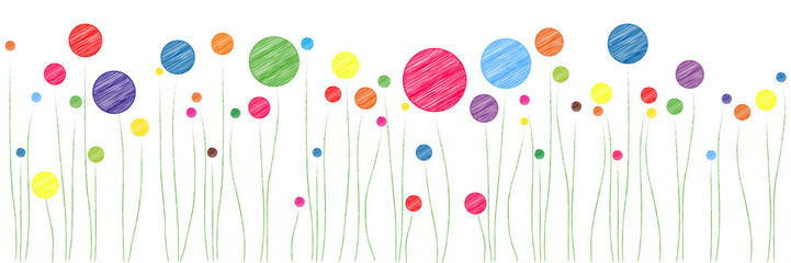 Fototapeta premium Banner | bunte Blumenwiese | Scribble Skizze Zeichnung