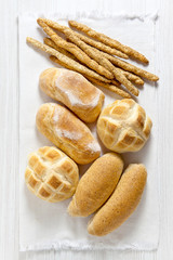 fresh homemade Italian bread: ciabatta, wholemeal, turtle, gress