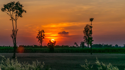 Sunset at the Northeast of Thailand.