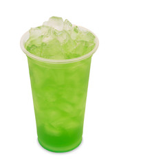 ice green tea with apple fruit in takeaway glass isolated on whi