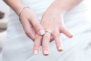 Bride's hand with the engagement ring