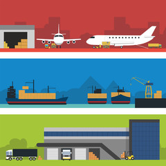 Logistics infographic banner set. Flat vector.